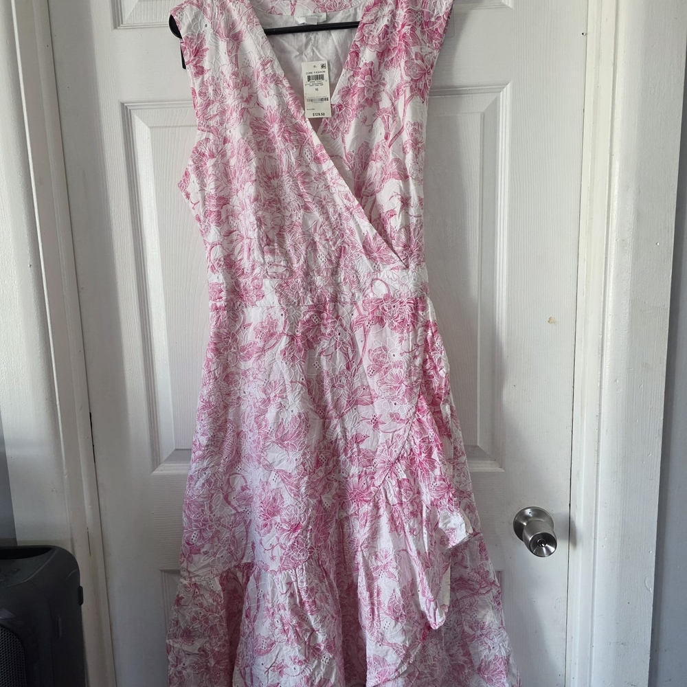 Charter Club Pink Floral Asymmetrical Wrap Dress - Picture 3 of 10